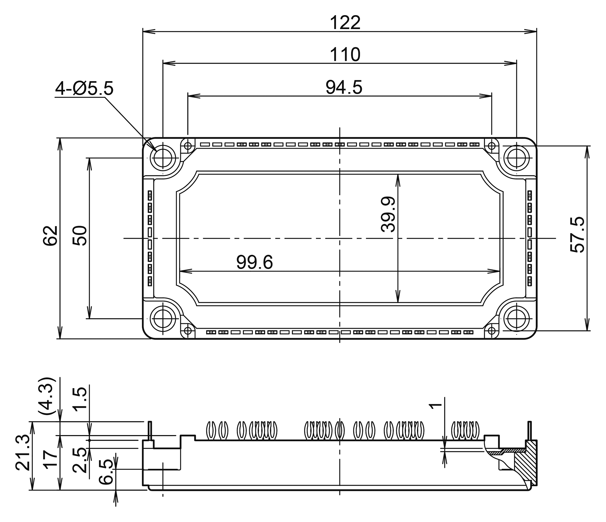 6MBI150VX-120-50 Package Diagram