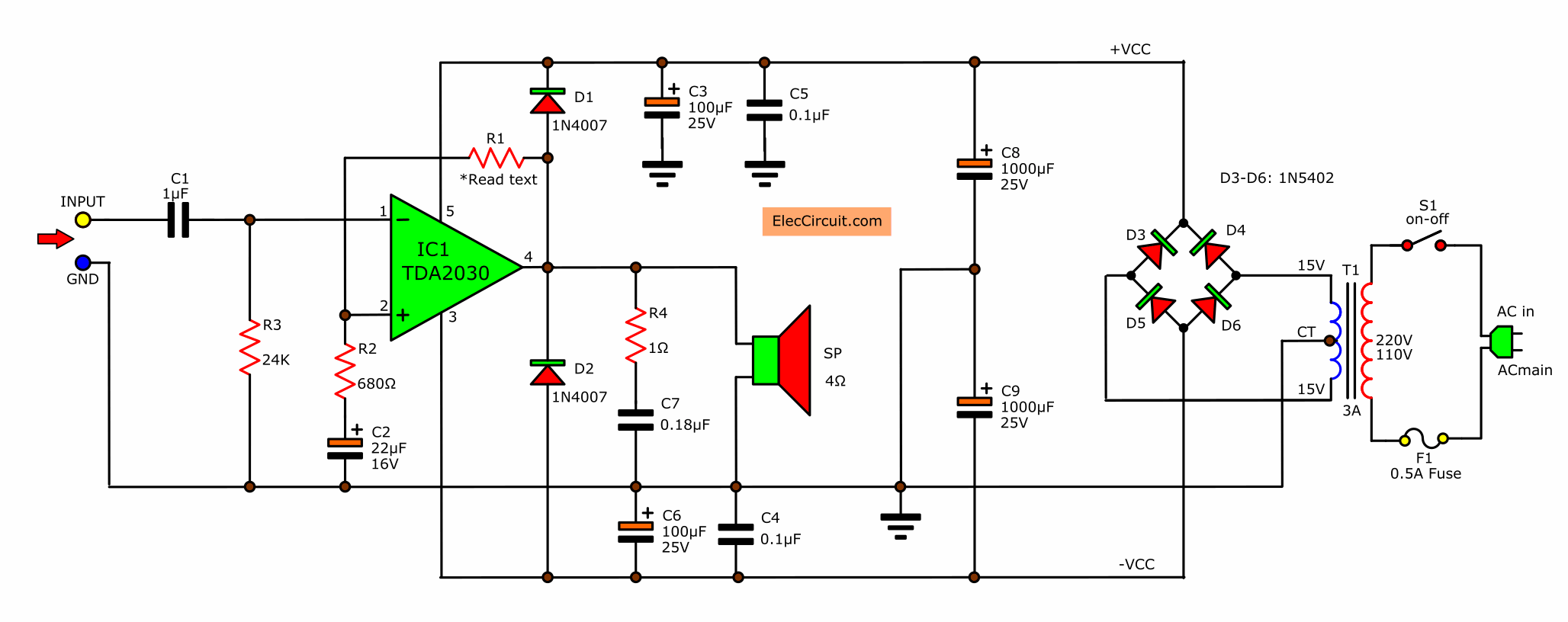 TDA2030 Audio Amplifier Circuit Diagram